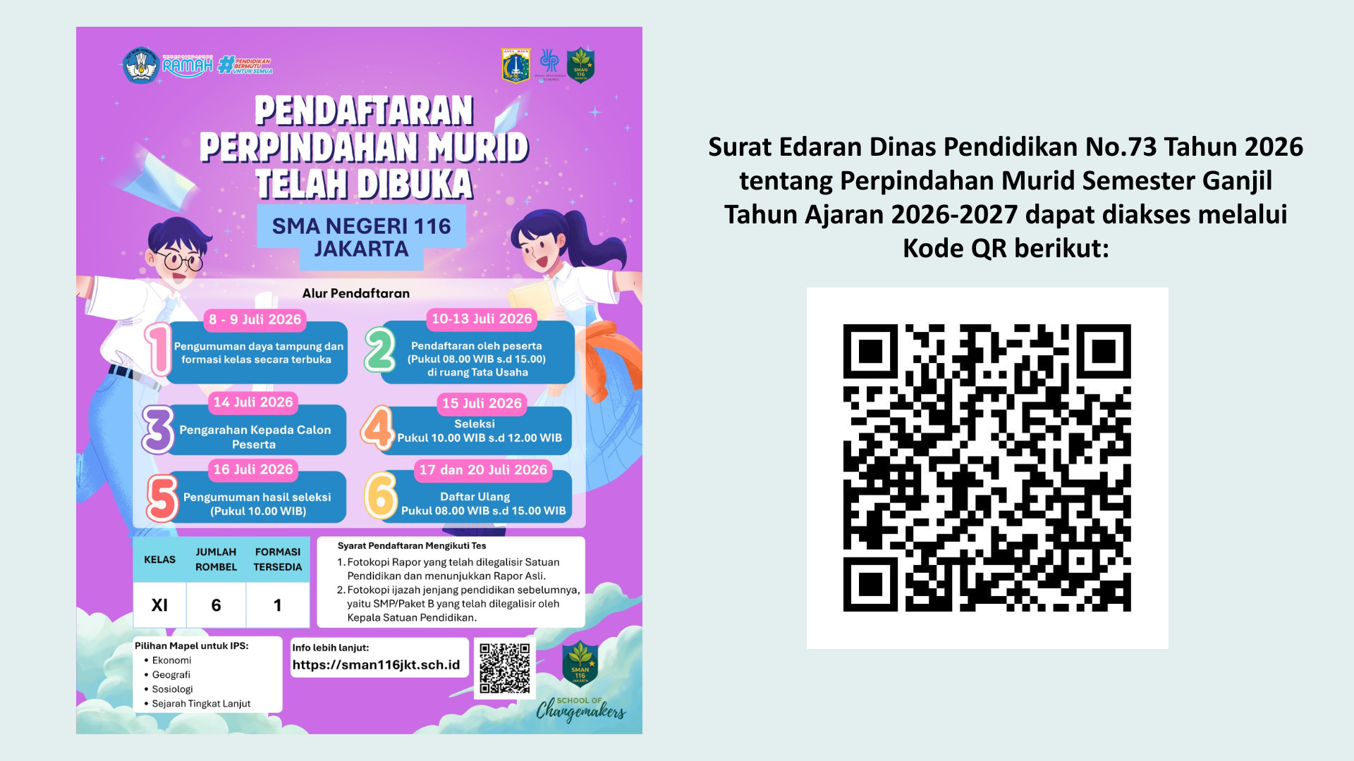 INFORMASI PERPINDAHAN MURID SEMESTER GANJIL TAHUN AJARAN 2026-2027 SMAN 116 JAKARTA